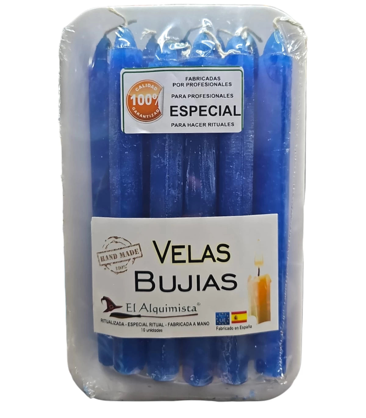 VELA BUJÍA AZUL 18 CM PACK 10